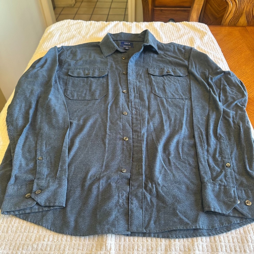 APT 9 Button Down Shirt Mens XXL Blue Gray Seriously Soft Long Sleeve Casual 2XL